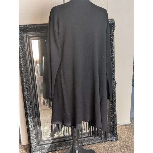 Fringed Black Cardigan Open Front By Ava Contour Sz. Med. - Picture 5 of 8